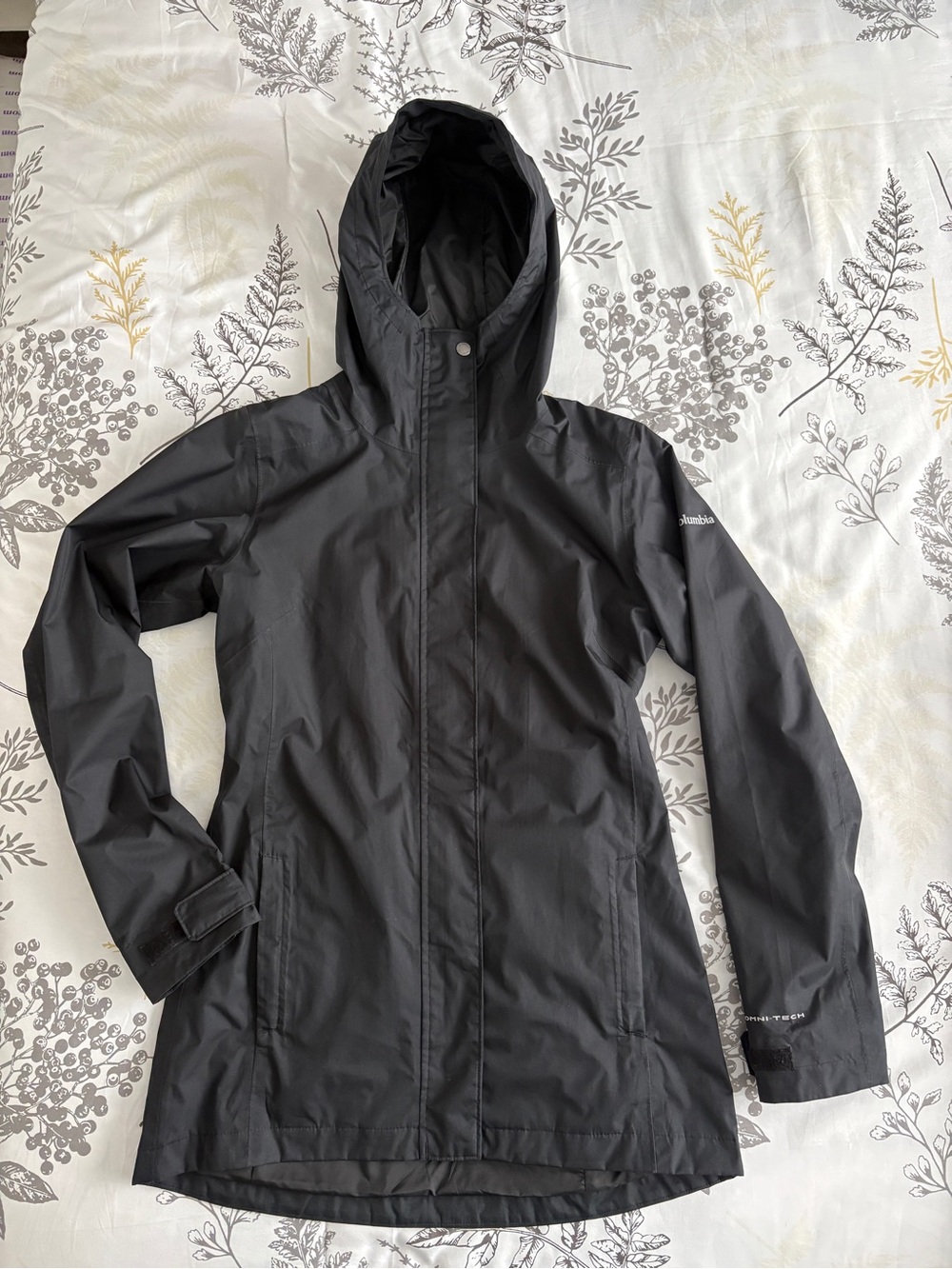 Columbia black hooded trench coat, size small
